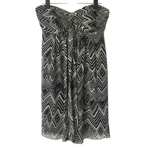 Express Dress Womens Silk Strapless y2k Chic Abstract‎ Black White Cocktail